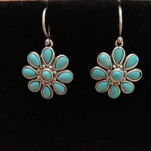 Sterling Silver/Turquoise Floral Drop Earrings
